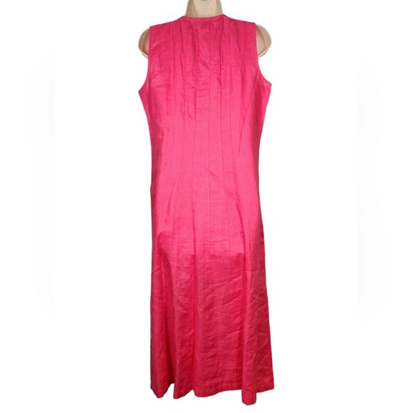 Vintage Linen Dress Sleeveless Midi Pintuck Flowy Prairie Cottage Pink Oversized - Picture 7 of 11